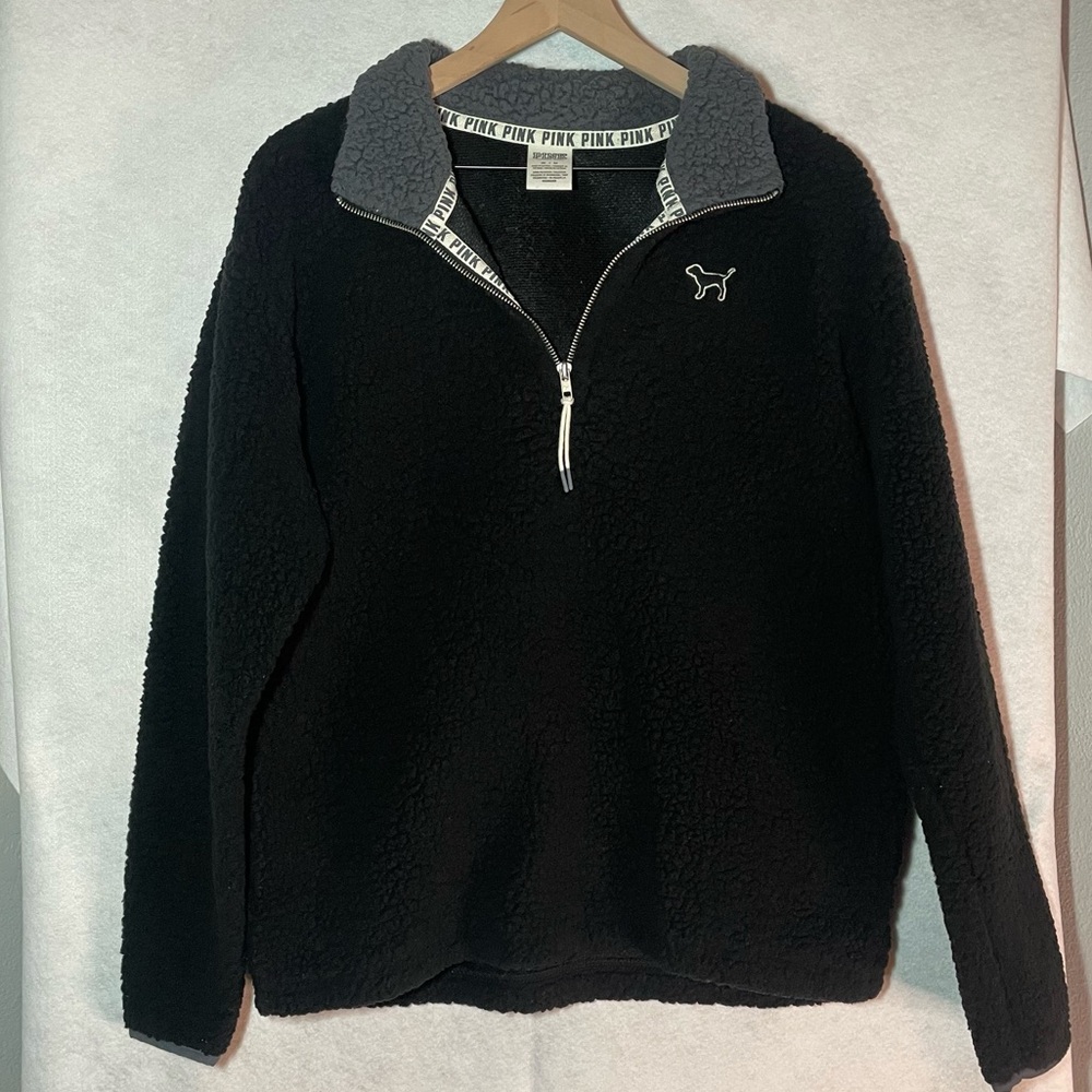 Victoria’s Secret PINK Sherpa Half Zip Sweater Black Woman’s Medium